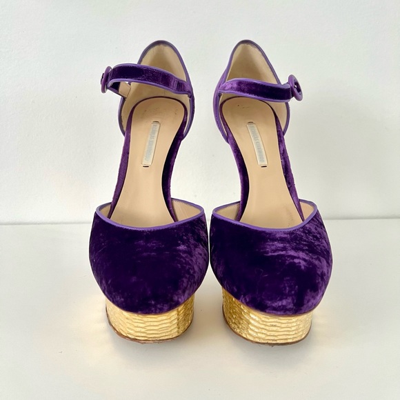 Nicholas Kirkwood purple velvet , with metallic gold heels - Picture 4 of 9